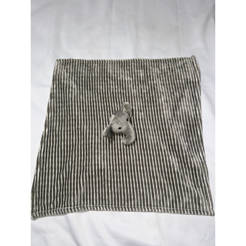 Lila & Jack Gray White Striped Elephant Baby Security Blanket Lovey Plush Fleece